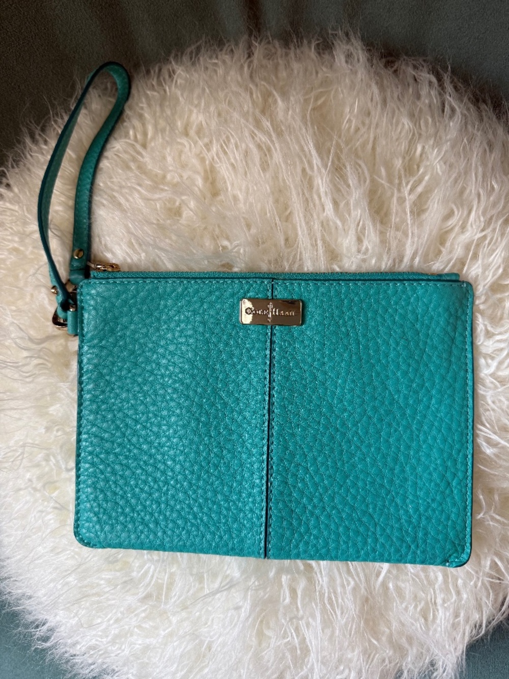 Cole Haan Pebbled Leather Wristlet Turquoise